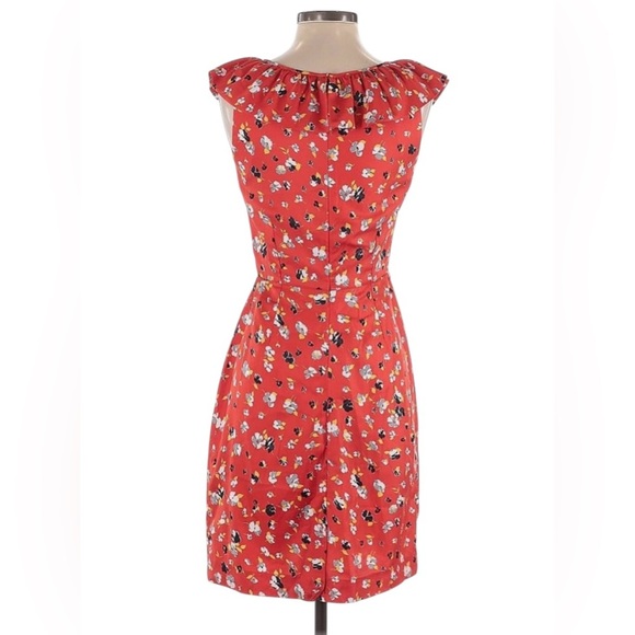 Anthropologie Hi There Karen Walker Dark Orange Floral Ruffle Collar Dress Sz 4 - Picture 2 of 4
